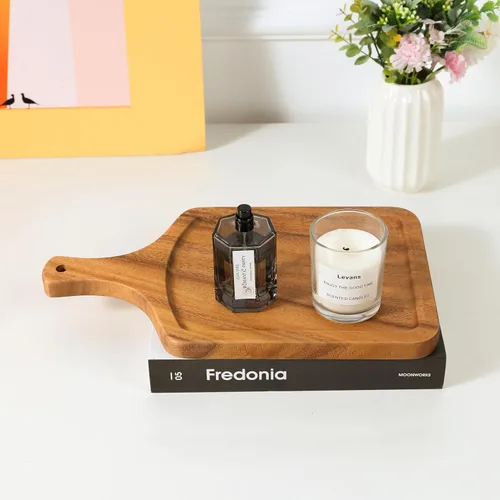 Vista 4 de Tabla de quesos de madera prémium con mango cuadrado de 15 pulgadas, tabla de cortar de madera de nogal 100% natural, accesorio de cocina duradero