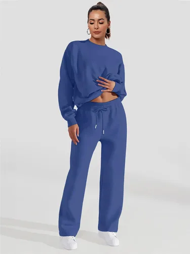 Vista 4 de FUPHINE Conjunto de dos piezas para mujer, holgado, de manga larga, sin botones y pantalones, conjuntos de descanso
