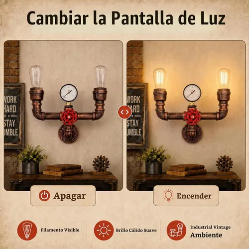 Vista 3 de MQ Lámpara de pared de tubería de agua, accesorios Steampunk, 2 luces, montaje en pared, enchufe E26, lámpara de pared rústica vintage para baño
