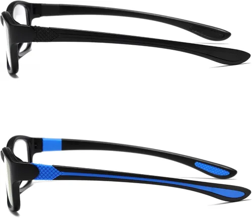 Vista 3 de Gafas de lectura para hombre, 2 pares, ultra ligeras, TR90, estilo deportivo, bloqueo de luz azul, lectores+1.0 (negro y azul)