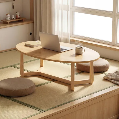Vista 7 de GIANTEX Mesa auxiliar ovalada, mesa central de madera de 46 pulgadas para Natural