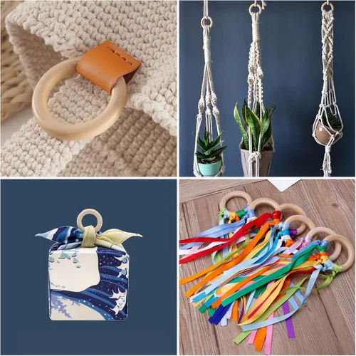 Vista 5 de 10 piezas de anillos de madera natural para manualidades, anillos de madera sin terminar para macramé, conectores de madera para colgantes