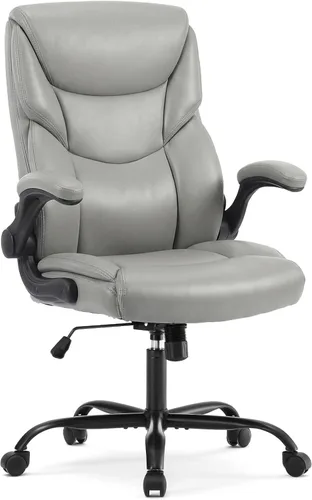 Vista 7 de DUMOS Silla de oficina, silla ergonómica de cuero, soporte lumbar, color Gris