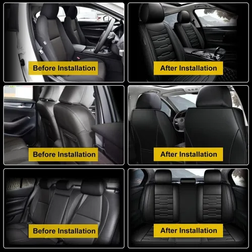 Vista 6 de AOMSAZTO Funda de asiento de automóvil para Toyota Tacoma 2016-2023, juego completo de 5 asientos, cojín de cuero para asiento de automóvil