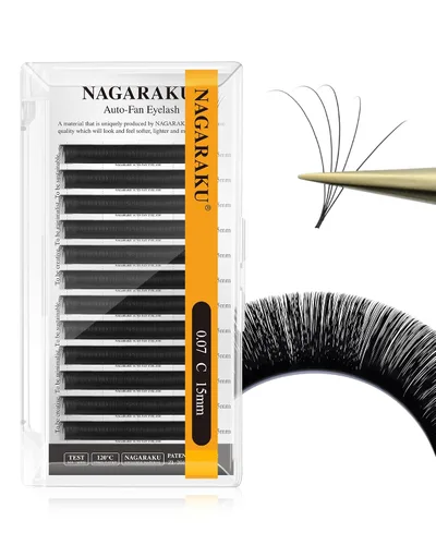 Vista 25 de NAGARAKU Easy Fan - Extensiones de pestañas prefabricadas en abanico de 3 capas, pestañas autoflorecientes de mega volumen, pestañas automáticas