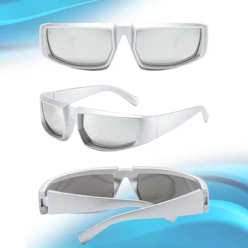Vista 9 de Dollger Paquete de 2 lentes de sol envolventes futuristas para mujeres y hombres, moda Y2K Biker Rider Visor Shield para deportes al aire libre