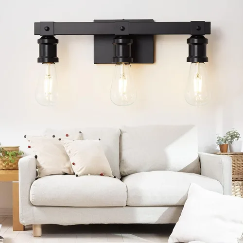 Vista 7 de Lámparas de tocador de baño de estilo rústico con 3 luces sobre el espejo, negro mate, lámpara industrial vintage para pared, para baño, sala