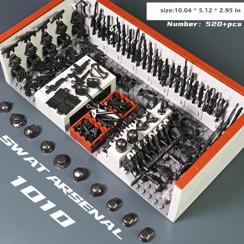 Vista 2 de ELEFOCUS WW2 - Juego de bloques de construcción de base militar – Paquete de 520 armas del ejército con equipo SWAT, miniguns, pistolas 1011B