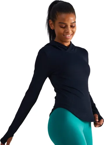 Vista 3 de Camisetas deportivas de manga larga con capucha para mujer camisetas de entrenamiento y yoga con agujeros para el pulgar ajuste delgado
