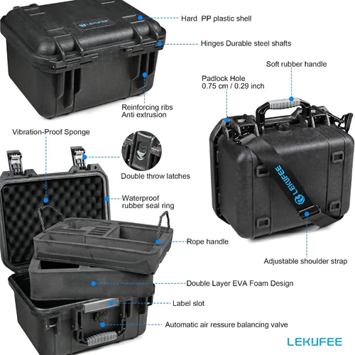 Vista 3 de Lekufee Funda rígida impermeable para DJI Osmo Action 6, Osmo Action 5 Pro/4/3, combo de aventura, combo estándar y más accesorios (solo funda)