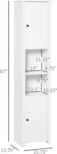 Vista 3 de HOMCOM Armario alto de almacenamiento para baño, torre de lino independiente con estante de 2 niveles y 2 armarios, organizador de piso lateral