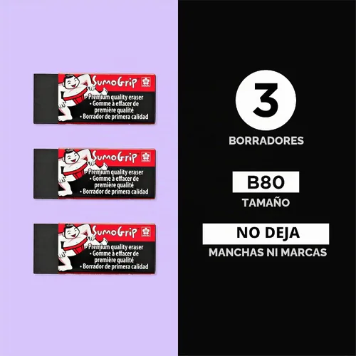 Vista 3 de SAKURA 50258 Goma de borrar Sumogrip Premium en bloque Microporous Eraser for Effortless Erasing and No Smudges, Erasures Form Into Strands for