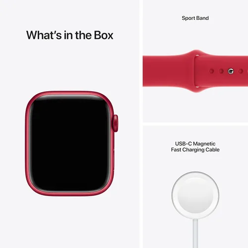 Vista 5 de Apple Reloj - Serie 7 (GPS + celular, 1.77 pulgadas), caja de aluminio roja con correa deportiva roja (renovada)