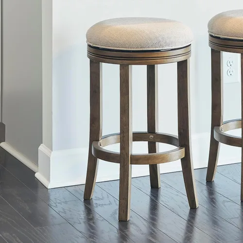 Vista 2 de New Ridge Home Goods Victoria - Taburete giratorio de madera con respaldo de 26 pulgadas y asiento tapizado, madreselva
