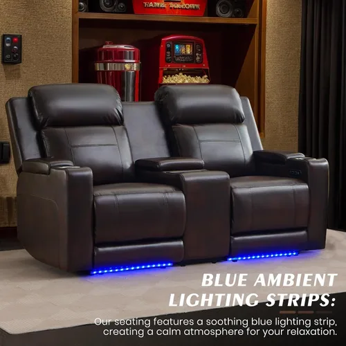 Vista 5 de Sofá biplaza reclinable eléctrico con consola, sofá biplaza reclinable de doble motor con reposacabezas eléctrico/carga inalámbrica/luz
