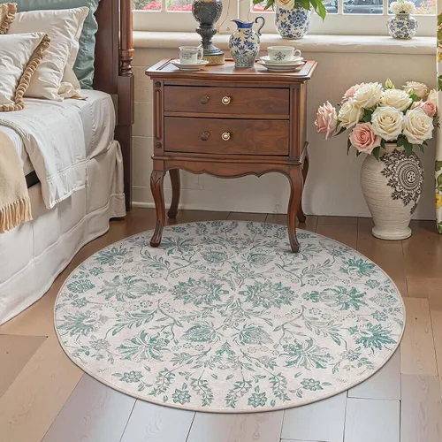 Vista 229 de jinchan Lima - Alfombra simétrica floral geométrica lavable, alfombra de entrada de medio círculo de 2 x 3, alfombra de media luna, suave y Azul