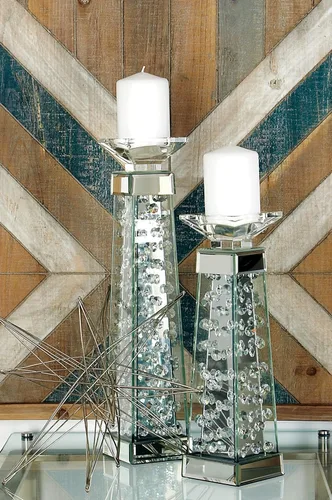 Vista 2 de Deco 79 Portavelas de cristal, 4 "x 4" x 14 ", plateado