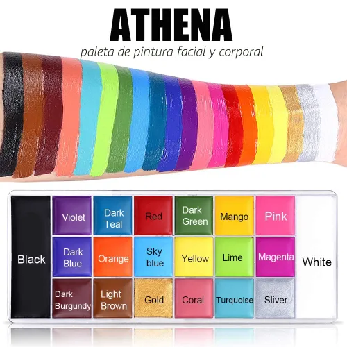 Vista 4 de UCANBE Juego de pintura facial y corporal, paleta de pintura Athena, 10 pinceles profesionales para artistas, bandeja grande y profunda, ideal
