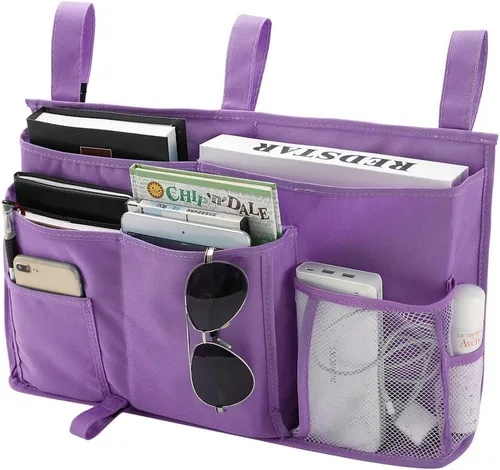 Vista 8 de Bseash Organizador de litera, organizador de cama colgante para mesita de noche, bolsa de almacenamiento con 4 bolsillos y 2 ganchos