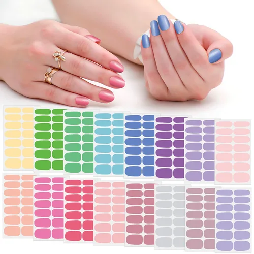 Vista 11 de 224 piezas de 16 hojas de tiras de esmalte de uñas de color sólido, calcomanías adhesivas de uñas completas para mujeres, tiras de uñas de gel
