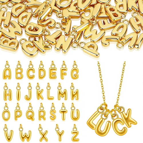 Vista 8 de SelfTek Letters Charms for Jewelry Making, Gold Charm Pendant Beads
