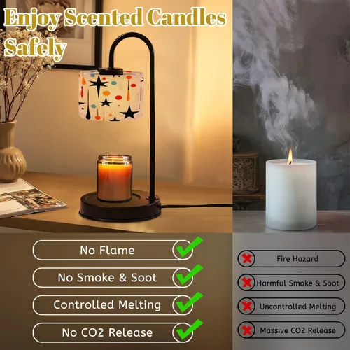 Vista 3 de Lámpara calentadora de velas con temporizador y atenuador, estilo bohemio de mediados de siglo de los años cincuenta, atómica, retro, lujosa