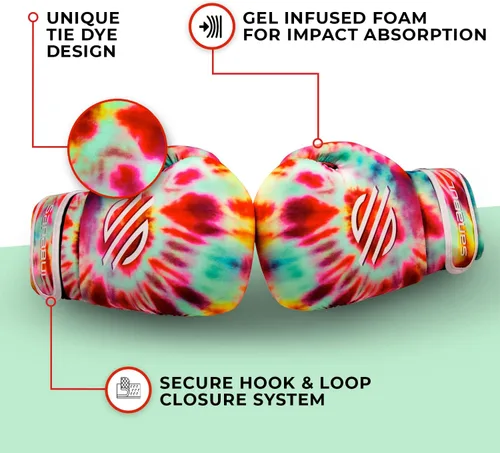 Vista 4 de Sanabul Guantes de boxeo Funk Strike Tie Dye con gel para hombres y mujeres, guantes de kickboxing y Muay Thai elegantes y protectores