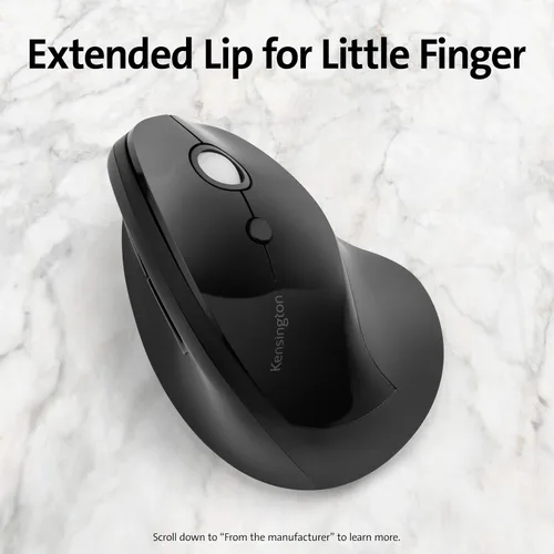 Vista 4 de Kensington Pro Fit Ergo - Mouse inalámbrico vertical, negro (K75501WW), 2.8 x 3 x 4.4 pulgadas El agarre vertical reduce la tensión de la muñeca