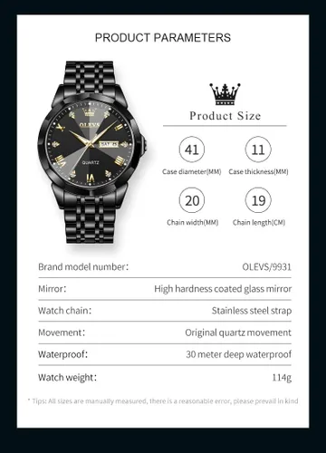Vista 6 de OLEVS Reloj para Hombre Mujer Cara Grande Unisex Diamante Lujo Vestir Analógico Cuarzo Acero Inoxidable Impermeable Luminoso Fecha Negocios Informal