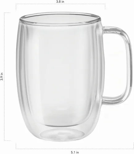 Vista 2 de ZWILLING Sorrento Plus Juego de 2 tazas de vidrio de doble pared para café con leche, 15 oz, 450 ml