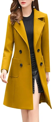 Vista 11 de chouyatou - Abrigo elegante cruzado de mezcla de lana para mujer, cuello con doble solapa de muesca Verde militar