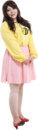 Vista 2 de miccostumes Camisa amarilla abeja para mujer, falda rosa, disfraz de cosplay