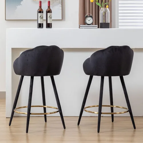 Vista 3 de Juego de 2 taburetes de bar de 25.5 pulgadas de altura de mostrador modernos con respaldo, cómodas sillas de bar de terciopelo para isla de cocina
