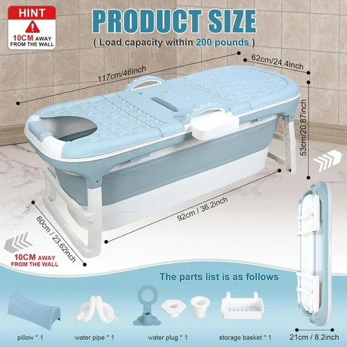 Vista 2 de Foldable Bathtub, Portable Tub for Adults, 46/50 inch Collapsible Tub