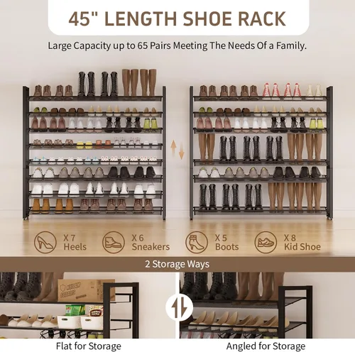 Vista 6 de Zapatero de metal, organizador de zapatos grande de 8 niveles, zapatero vertical de metal resistente de 4 niveles apilable para almacenamiento