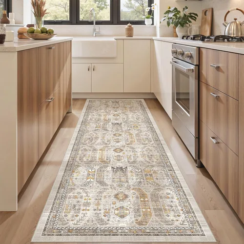 Vista 72 de befbee - Alfombra para sala de estar, lavable y resistente a manchas, con base antideslizante, ideal para dormitorio y cocina, decoración clásica