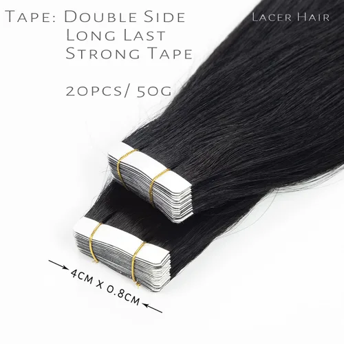 Vista 5 de Lacer Extensiones de cabello humano adhesivas de 12 pulgadas, cinta adhesiva de doble cara para extensiones de cabello de trama cutánea, 20