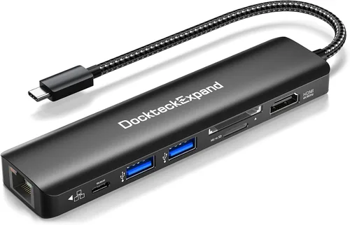 Vista 7 de Hub USB C, adaptador multipuerto USB-C DockteckExpand 5 en 1 con HDMI 4K, entrega de energía de 100 W, 3 puertos de datos USB 3.0 para MacBook