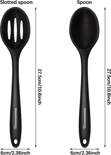 Vista 4 de Cuchara de cocina de silicona, cucharas antiadherentes de cocina para cocinar, cuchara de servir ranurada y sólida resistente al calor, cucharas