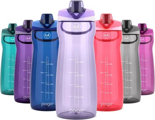 Vista 34 de Pogo Botella de agua de plástico tritán sin bisfenol A con tapa con pico de 18 onzas, color azul