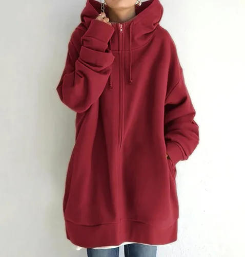 Vista 2 de Ceboyel Sudadera de gran tamaño para mujer, ajuste holgado, cremallera completa, sudaderas largas de moda, chaquetas Y2K de moda, trajes