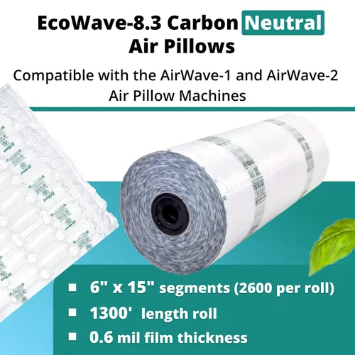 Vista 2 de IDL Packaging EcoWave-8.3 Almohadas de aire para embalaje, 15 pulgadas de ancho y 1300 pies de largo con película neutra de CO2 (1 rollo), bolsas