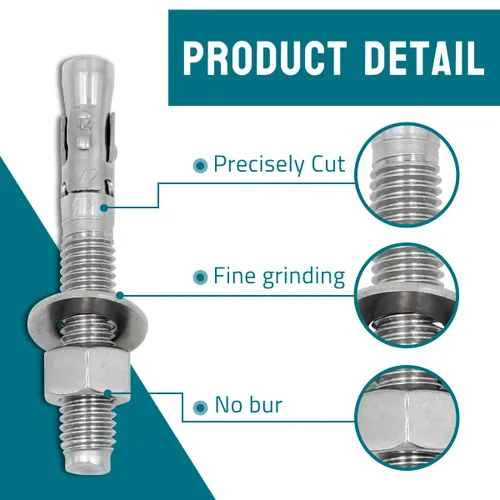 Vista 4 de Anclaje de cuña de 1/2" x 3-3/4 pulgadas, anclajes de hormigón de acero inoxidable, sujetadores de pernos de expansión de trabajo pesado