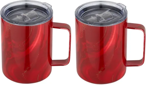 Vista 4 de Cambridge ECW3BLCB2DS Blue - Paquete de 2 vasos de vino de acero inoxidable con diseño de geoda de 12 onzas Azul