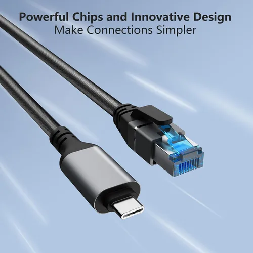 Vista 2 de Cable USB C a Ethernet de 1.5 pies, red Gigabit, cable LAN redondo tipo C a RJ45, conectado directamente, compatible con Thunderbolt 3/4