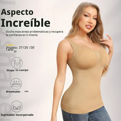 Vista 4 de Camisolas de moldeo con sujetador incorporado, control de abdomen, camisetas sin mangas de compresión para mujer, moldeadoras de cuerpo, tanques