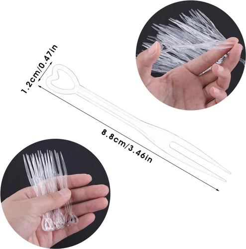 Vista 2 de COMNICO Tenedores de plástico para tartas de frutas, 100 piezas, transparente, en forma de corazón, mini luz, de lujo, tenedor, picas, decoración