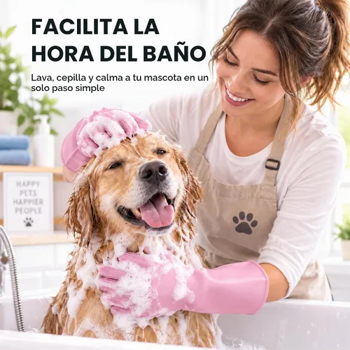 Vista 6 de NVNAN - Guantes de silicona para mascotas con dientes de alta densidad para perros y gatos Rosa