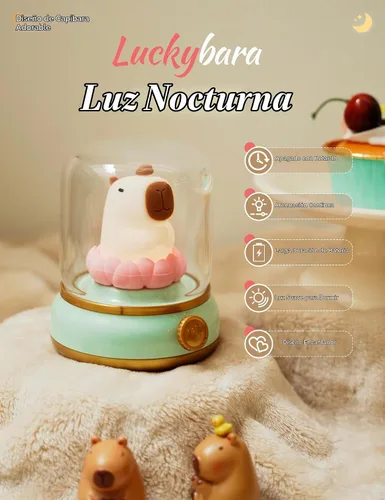Vista 2 de WANIDEA Luz nocturna Lucky Capybara, bonita lámpara e iluminación acogedora, gira para ajustar el brillo, luz nocturna recargable para niños, regalo