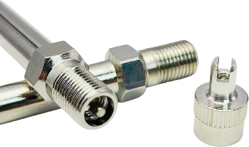 Vista 4 de Extensión de vástago de válvula de 4 pulgadas para ruedas duales, juego de 2 piezas, extensión de vástago de válvula de metal recta de 100 mm